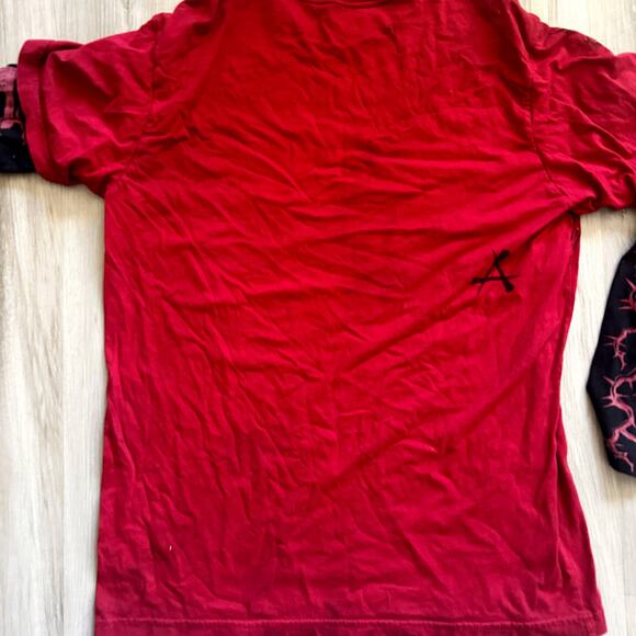 Affliction CROWS Crewneck Long Sleeve Layered T-shirt Dirty Red Men’s Sz XL EUC - Picture 8 of 8